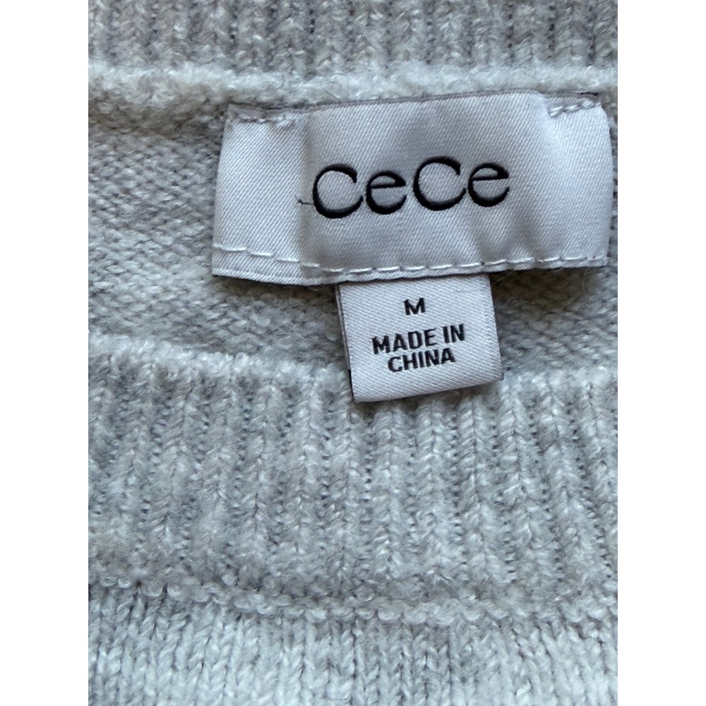 CeCe | Heart Print Raglan Sweater Medium Gray Valentine's Crewneck Pullover - Picture 6 of 11